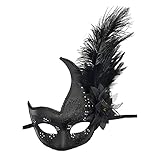 JIAHG Damen Federmaske Maskerade Maske Frauen Venezianische Maske Gesichtsmaske Halloween Karneval Abschlussball Maske Cosplay Kostüm Augenmaske...