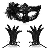 SATINIOR Maskerade Maske und Gotischen Feder Manschetten Venezianischen Pailletten Party Maske für Frauen Halloween Rollenspiel Kostüm Karneval...