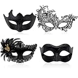 RoadLoo Venezianischen Masquerade Maske, 4 Stück Maskerade Masken Party Karneval Mask Damen Herren Venezianische Maske Damen Spitze Maske für...