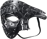 molezu Steampunk Maske Schwarze Phantom Mechanische Maske Venezianische Maske für Halloween Kostüm Party Phantom der Oper,Karnevalsball