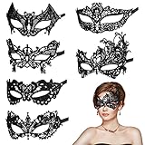 Aomig Spitze Maske, 6 Stück Venezianische Maske Spitze Damen, Schwarz Sexy Lace Augenmaske für Frauen, Augenmaske Maskerade Maske für Halloween...