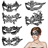 Aomig Spitze Maske, 6 Stück Venezianische Maske Spitze Damen, Schwarz Sexy Lace Augenmaske für Frauen, Augenmaske Maskerade Maske für Halloween...