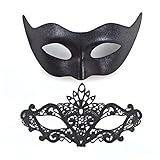 2 Stück Venezianische Maske, Männer und Damen Spitze Maske Schwarz Augenmaske Maskerade Maske für Halloween Karneval Party Kostüm Ball,...