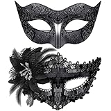 SIQUK 2 Stück Venezianischen Maske Paar Masquerade Maske Maskerade Masken Venezianischen Maske für Damen Herren Halloween Karneval Party Kostüm,...