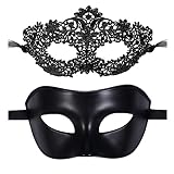 JewelryWe Maskerade Maske Paar Venezianische Maske - 2 Stück Schwarz Blumenmuster Spitze Maske Sexy Augenmaske Gesichtsmaske Halbes Gesicht Kostüm...