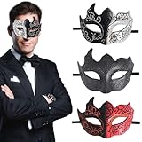 Cleminsta 3 Stück Venezianische Masquerade Masken, Männer Venezianische Maske, Maskerade Maske mit Feder, Cosplay Mardi Gras Maske, Karneval...