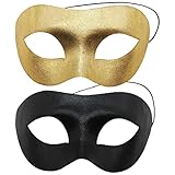 2 Stück Venezianische Maske，Schwarz Maskerade Masken goldene masken Mode Party Cosplay maskenball masken Mit elastischem Seil Tanz Ball Party