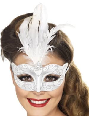 Venezianische Federmaske silber-weiss