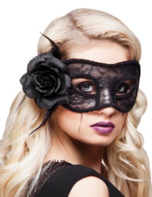 Spitzen-Maske mit Rose schwarz 22cm